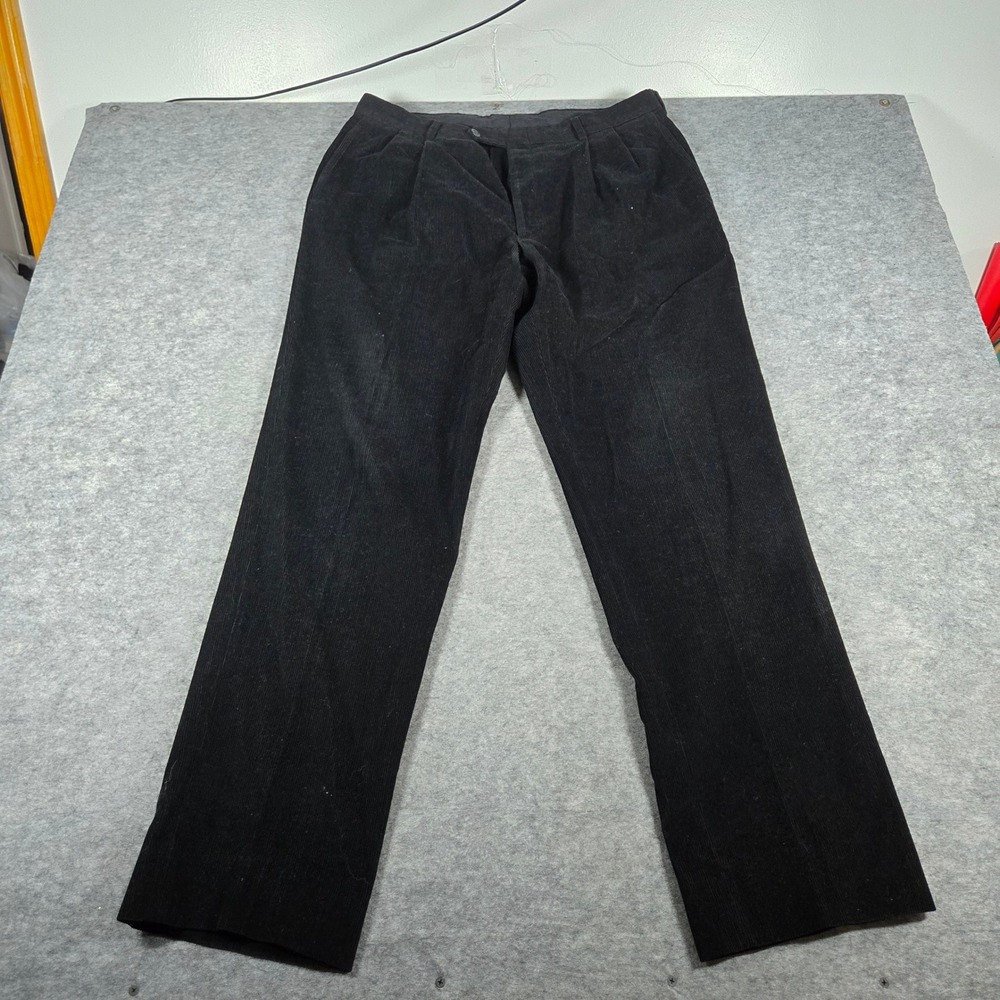 Jos. A. Bank Mens Black Corduroy Pleated Straight Leg Pants 36R